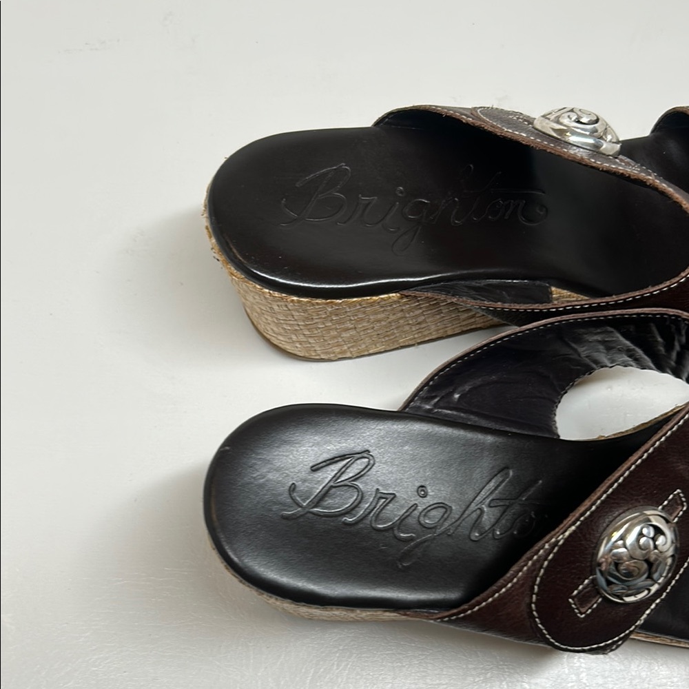 Brighton Brown Leather Wedge Sandals - Picture 3 of 12